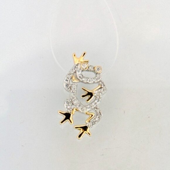 Brand New Sterling Silver Shiny Topaz Two-Tone Frog Motif Petite Pendant Charm - Picture 9 of 9